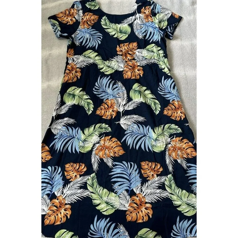 Women’s Midi Back Tie Short Sleeve Dress Size Large NWOT Tropical Boho